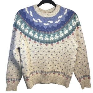 Vintage Eddie Bauer Wool Blend Bunnies Crew Neck Sweater Size M
